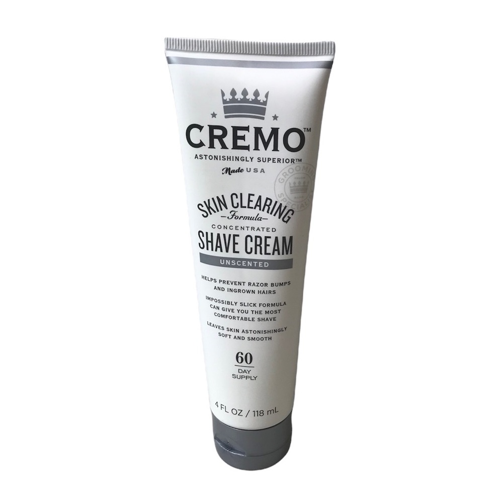 Cremo Skin Clearing Unscented Shave Cream 4oz Concentrated 60 Day‎ Supply